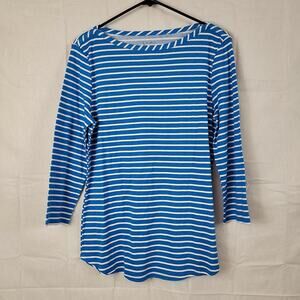 Croft &‎ Barrow Womens Blue White 3/4 Sleeve Boat Neck Pullover Basic Top Size M
